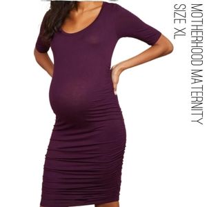 Motherhood maternity purple elbow sleeve dress with side ruching,  size XL